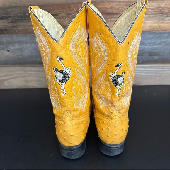 Dos De Oro Leather Western Cowboy Yellow Biker Pull On Mens Boots 7.5 Vintage - Picture 3 of 15